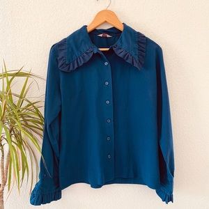Vintage Navy Ruffled Western Blouse